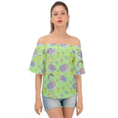 Elephant Sleeping Elephants Background Off Shoulder Short Sleeve Top by pakminggu