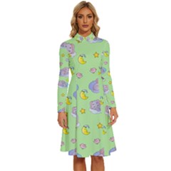 Elephant Sleeping Elephants Background Long Sleeve Shirt Collar A-line Dress by pakminggu