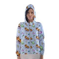 Pattern Giraffe Animal Seamless Scrapbooking Blue Women s Hooded Windbreaker by pakminggu