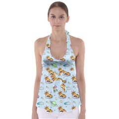 Pattern Giraffe Animal Seamless Scrapbooking Blue Babydoll Tankini Top by pakminggu