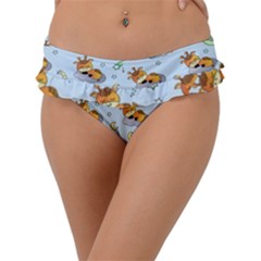 Pattern Giraffe Animal Seamless Scrapbooking Blue Frill Bikini Bottoms by pakminggu