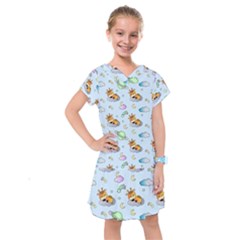 Pattern Giraffe Animal Seamless Scrapbooking Blue Kids  Drop Waist Dress by pakminggu