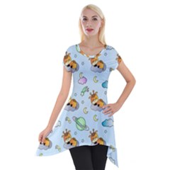 Pattern Giraffe Animal Seamless Scrapbooking Blue Short Sleeve Side Drop Tunic by pakminggu