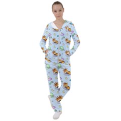 Pattern Giraffe Animal Seamless Scrapbooking Blue Women s Tracksuit by pakminggu