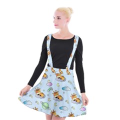 Pattern Giraffe Animal Seamless Scrapbooking Blue Suspender Skater Skirt by pakminggu