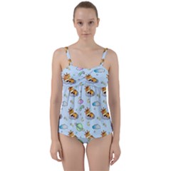 Pattern Giraffe Animal Seamless Scrapbooking Blue Twist Front Tankini Set by pakminggu