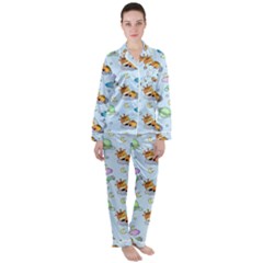 Pattern Giraffe Animal Seamless Scrapbooking Blue Women s Long Sleeve Satin Pajamas Set	 by pakminggu