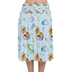 Pattern Giraffe Animal Seamless Scrapbooking Blue Velvet Flared Midi Skirt by pakminggu