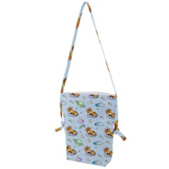 Pattern Giraffe Animal Seamless Scrapbooking Blue Folding Shoulder Bag by pakminggu