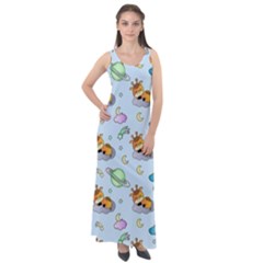 Pattern Giraffe Animal Seamless Scrapbooking Blue Sleeveless Velour Maxi Dress by pakminggu