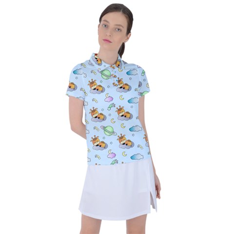 Pattern Giraffe Animal Seamless Scrapbooking Blue Women s Polo Tee by pakminggu