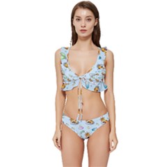 Pattern Giraffe Animal Seamless Scrapbooking Blue Low Cut Ruffle Edge Bikini Set by pakminggu