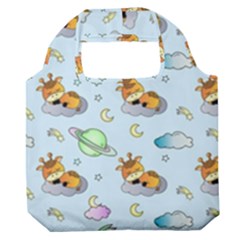 Pattern Giraffe Animal Seamless Scrapbooking Blue Premium Foldable Grocery Recycle Bag by pakminggu