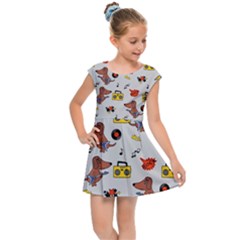 Background Pattern Texture Design Dog Music Kids  Cap Sleeve Dress by pakminggu