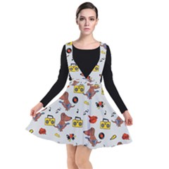 Background Pattern Texture Design Dog Music Plunge Pinafore Dress by pakminggu