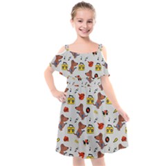 Background Pattern Texture Design Dog Music Kids  Cut Out Shoulders Chiffon Dress by pakminggu