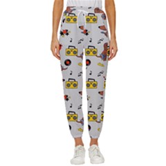 Background Pattern Texture Design Dog Music Women s Cropped Drawstring Pants by pakminggu