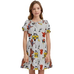 Background Pattern Texture Design Dog Music Kids  Puff Sleeved Dress by pakminggu