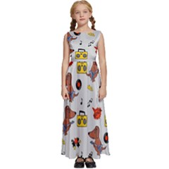 Background Pattern Texture Design Dog Music Kids  Satin Sleeveless Maxi Dress by pakminggu