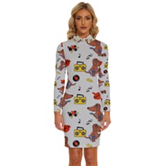 Background Pattern Texture Design Dog Music Long Sleeve Shirt Collar Bodycon Dress by pakminggu