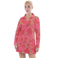 Watermelon Background Watermelon Wallpaper Women s Long Sleeve Casual Dress by pakminggu