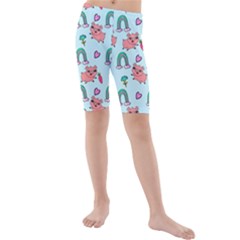 Pigs Pattern Art Design Drawing Sketch Wallpaper Kids  Mid Length Swim Shorts by pakminggu