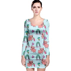 Pigs Pattern Art Design Drawing Sketch Wallpaper Long Sleeve Bodycon Dress by pakminggu