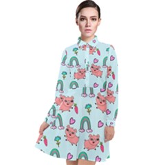 Pigs Pattern Art Design Drawing Sketch Wallpaper Long Sleeve Chiffon Shirt Dress by pakminggu