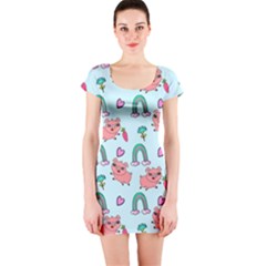 Pigs Pattern Art Design Drawing Sketch Wallpaper Short Sleeve Bodycon Dress by pakminggu