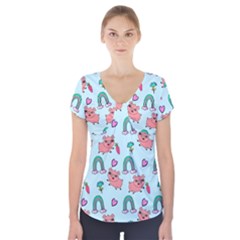 Pigs Pattern Art Design Drawing Sketch Wallpaper Short Sleeve Front Detail Top by pakminggu