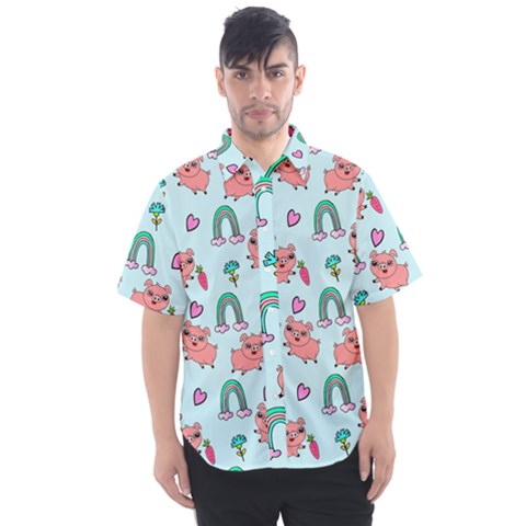 Pigs Pattern Art Design Drawing Sketch Wallpaper Men s Short Sleeve Shirt by pakminggu