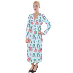 Pigs Pattern Art Design Drawing Sketch Wallpaper Velvet Maxi Wrap Dress by pakminggu