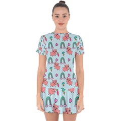 Pigs Pattern Art Design Drawing Sketch Wallpaper Drop Hem Mini Chiffon Dress by pakminggu