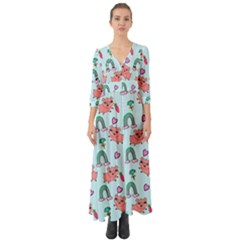 Pigs Pattern Art Design Drawing Sketch Wallpaper Button Up Boho Maxi Dress by pakminggu