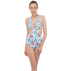 Pigs Pattern Art Design Drawing Sketch Wallpaper Halter Front Plunge Swimsuit by pakminggu