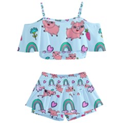 Pigs Pattern Art Design Drawing Sketch Wallpaper Kids  Off Shoulder Skirt Bikini by pakminggu