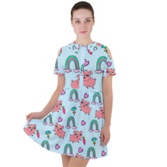 Pigs Pattern Art Design Drawing Sketch Wallpaper Short Sleeve Shoulder Cut Out Dress  by pakminggu