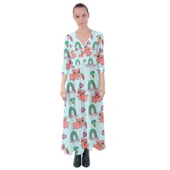 Pigs Pattern Art Design Drawing Sketch Wallpaper Button Up Maxi Dress by pakminggu