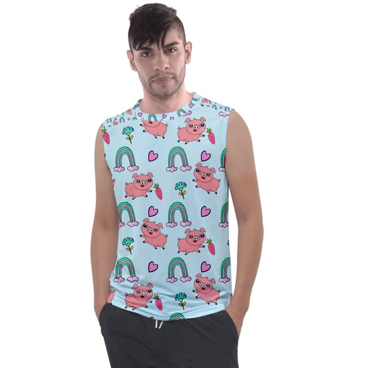 Pigs Pattern Art Design Drawing Sketch Wallpaper Men s Regular Tank Top