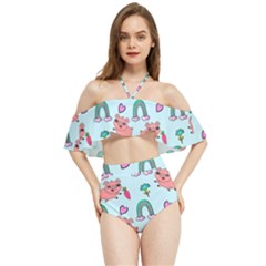 Pigs Pattern Art Design Drawing Sketch Wallpaper Halter Flowy Bikini Set  by pakminggu