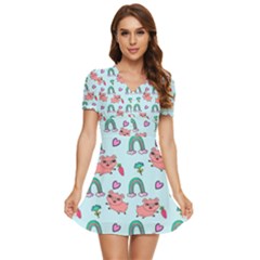 Pigs Pattern Art Design Drawing Sketch Wallpaper V-neck High Waist Chiffon Mini Dress by pakminggu