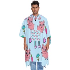 Pigs Pattern Art Design Drawing Sketch Wallpaper Men s Hooded Rain Ponchos by pakminggu