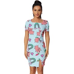 Pigs Pattern Art Design Drawing Sketch Wallpaper Fitted Knot Split End Bodycon Dress by pakminggu