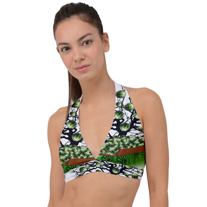 Watermelon Tree Abstraction On Watermelon Abundance Halter Plunge Bikini Top