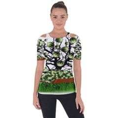 Watermelon Tree Abstraction On Watermelon Abundance Shoulder Cut Out Short Sleeve Top