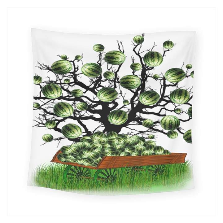 Watermelon Tree Abstraction On Watermelon Abundance Square Tapestry (Small)