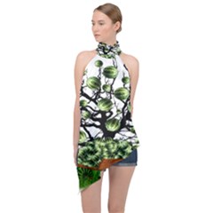 Watermelon Tree Abstraction On Watermelon Abundance Halter Asymmetric Satin Top by pakminggu