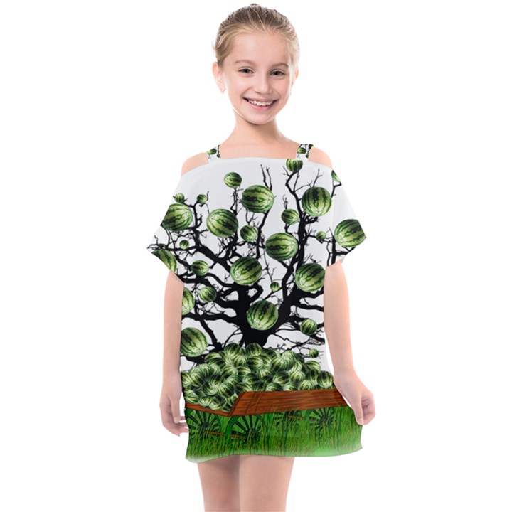 Watermelon Tree Abstraction On Watermelon Abundance Kids  One Piece Chiffon Dress