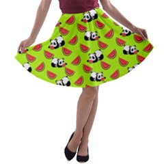 Watermelon Panda Background Wallpaper A-line Skater Skirt by pakminggu