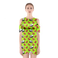 Watermelon Panda Background Wallpaper Shoulder Cutout One Piece Dress by pakminggu